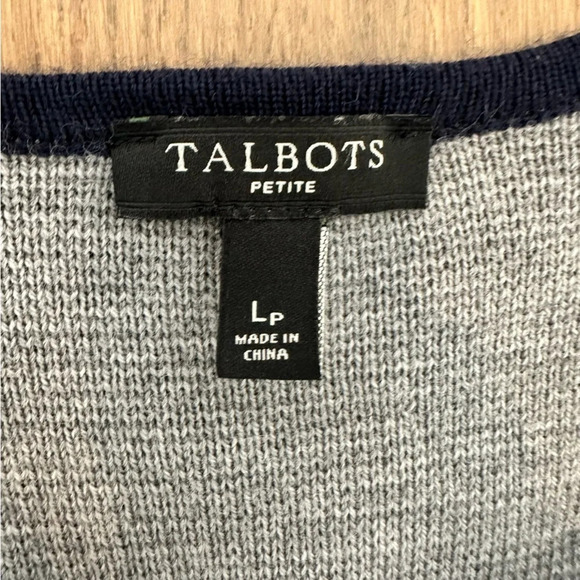Talbots Color Block Wool Blend Longline Cardigan Navy and Gray Large Petite - Picture 4 of 8